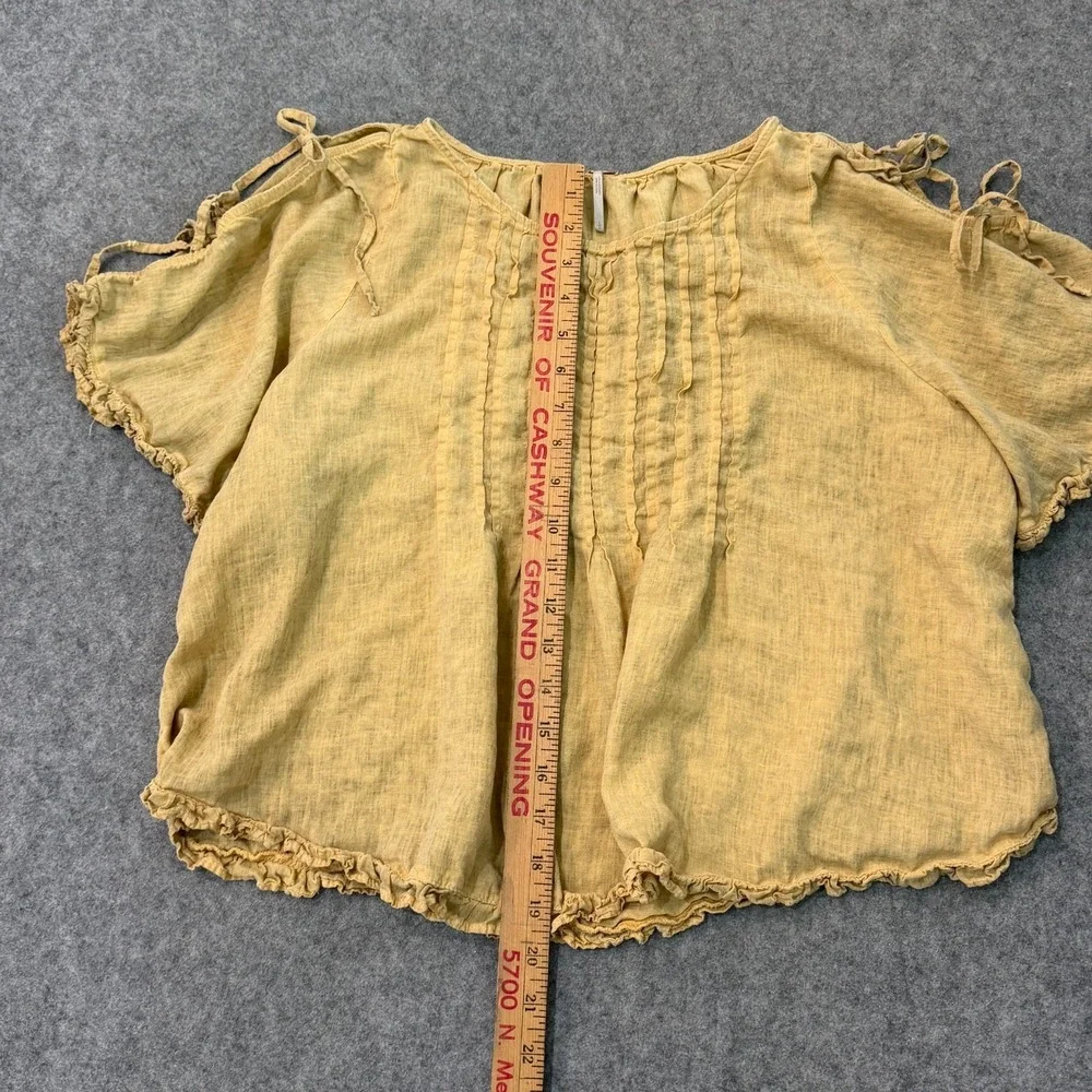 We The Free People Sunrise Yellow Linen Lilia Pintuck Top Women's Size Large